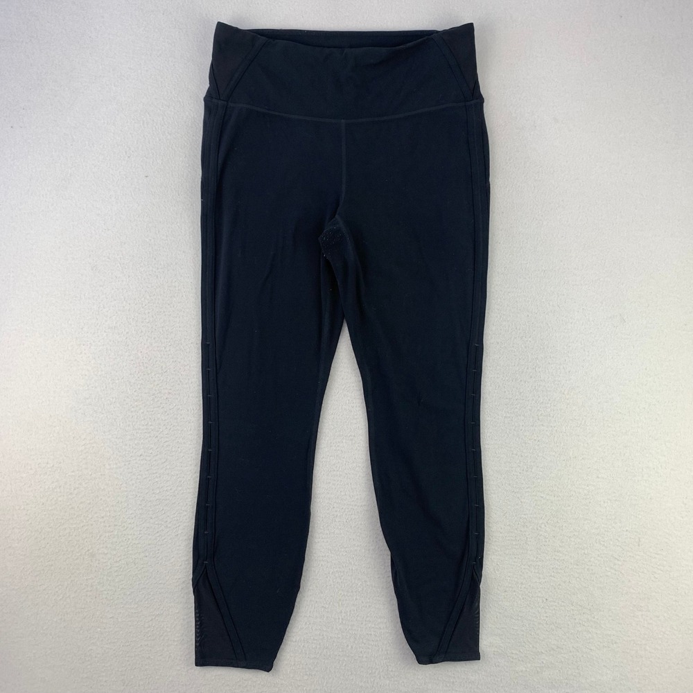 Athleta High Rise Leggings‎ Women Large Black Athletic Mesh Trim Pockets Yoga